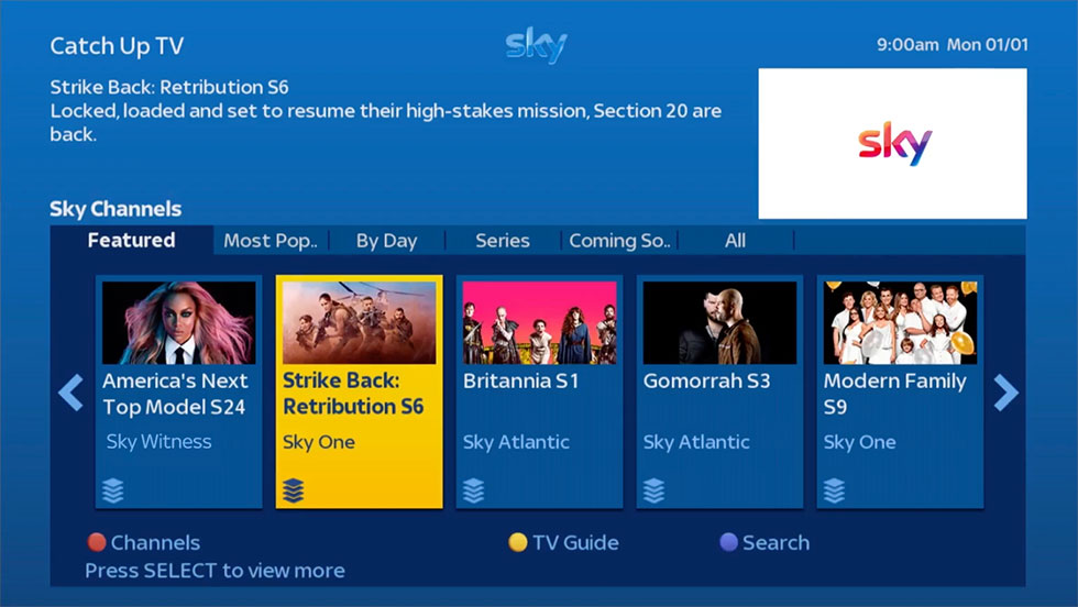 Sky Catch Up Screen