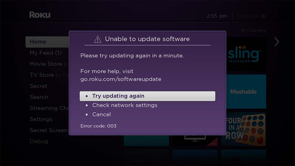 Roku Unable to Update Software