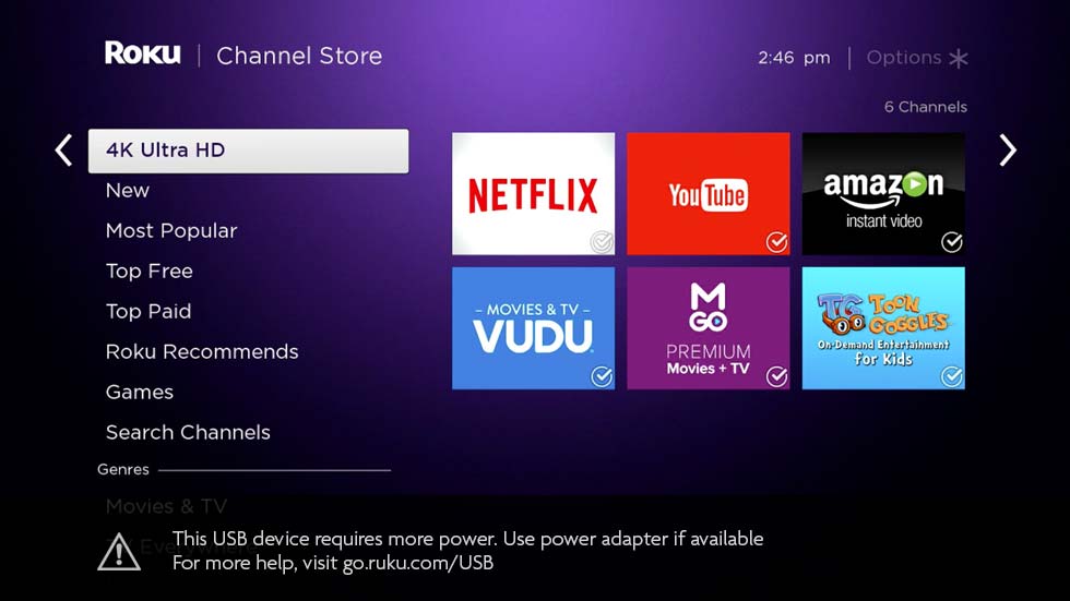Roku USB Device Requires More Power